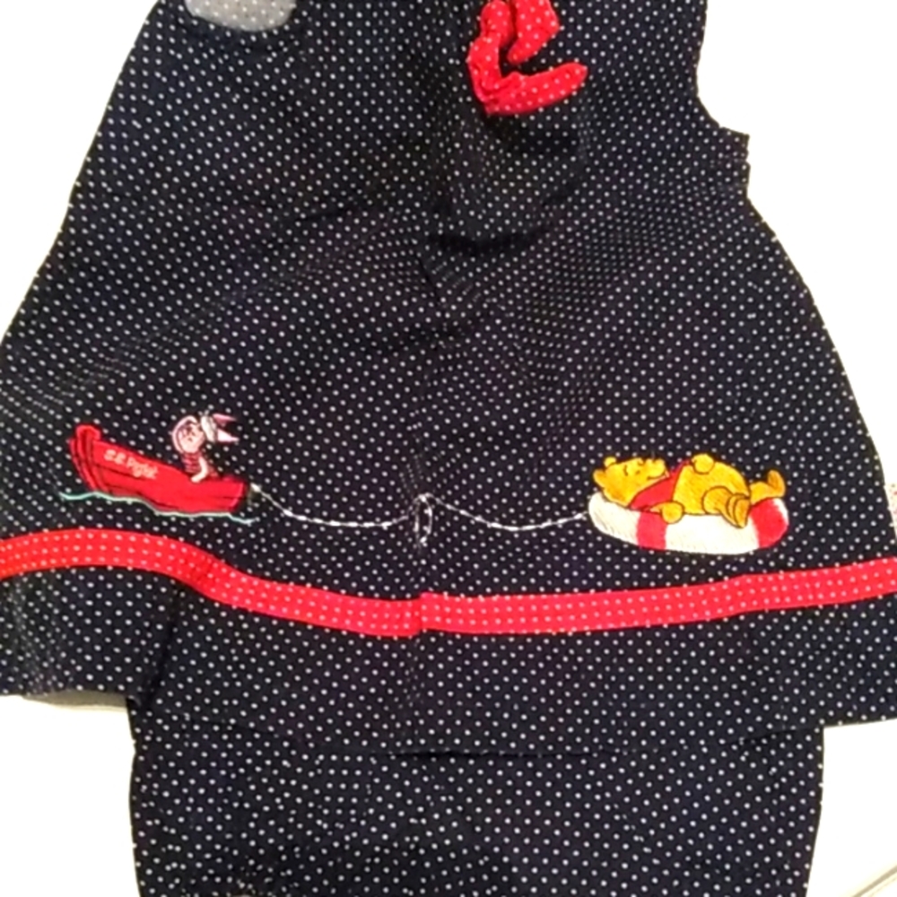 Disney 2 piece summer polkadot blue red and white Whitney the Pooh outfit vintag